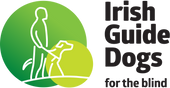 Irish Guide Dogs for the Blind Logo showing person walking with Guide Dog in green colour